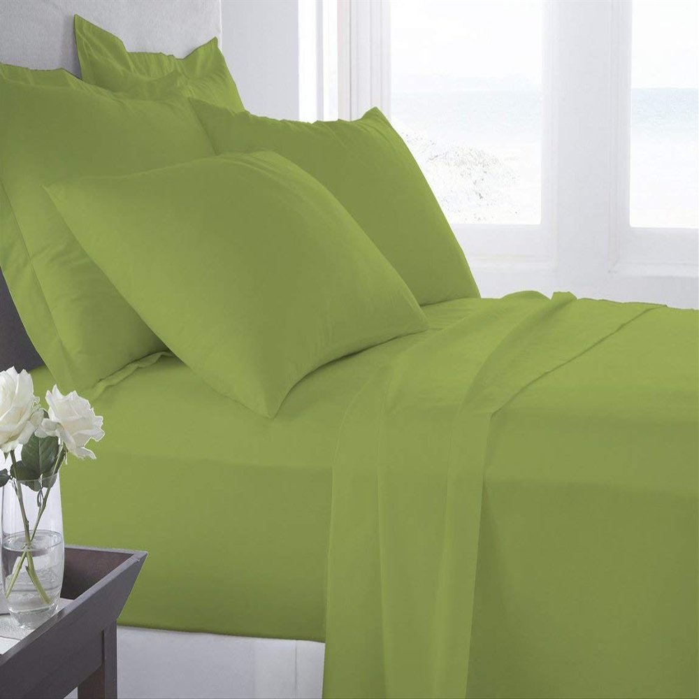 Cotton Bedsheets Set - Comfortable Fabric 400 Thread Count 100% Cotton 4-Piece Sheet Set 15 Inch Deep Pocket Solid (Cal-King, Olive)