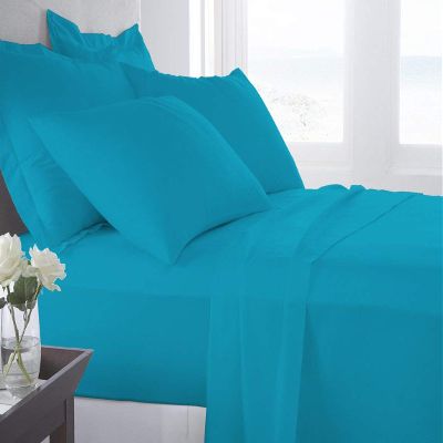 Cotton Bedsheets Set - Comfortable Fabric 400 Thread Count 100% Cotton 4-Piece Sheet Set 15 Inch Deep Pocket Solid (Cal-King, Turquoise Blue)