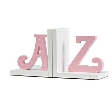 Wood Nursery Room Decorative Bookends Pink Flower/Guitar/AZ/Cupcake Bookends Baby Kids Gift Idea (Pink AZ)
