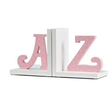 Wood Nursery Room Decorative Bookends Pink Flower/Guitar/AZ/Cupcake Bookends Baby Kids Gift Idea (Pink AZ)