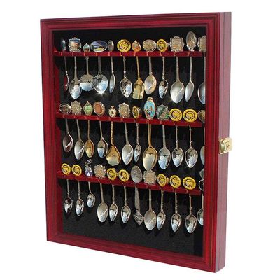 flag connections Tea Spoon Souvenir Spoon Display Case Rack Cabinet, Real Glass Door