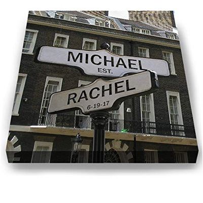 Personalized Names & Established Date Street Sign - Canvas Housewarming Wall Decor - Memorable Anniversary & Wedding Gifts For Living Room & Bedrooms - Choose From Designer Colors & Sizes - -30x24