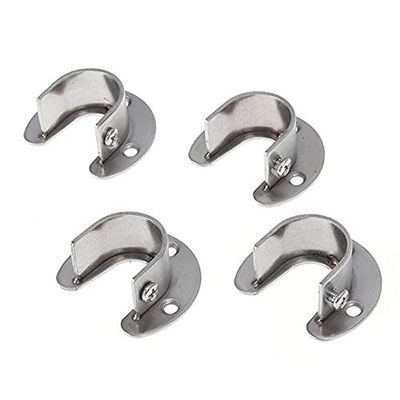 YUEWO U Stainless Steel Closet Pole Sockets- Closet Rod End Supports, Flange Set Rod Holder With Screws For Closet Curtain (U Shaped)