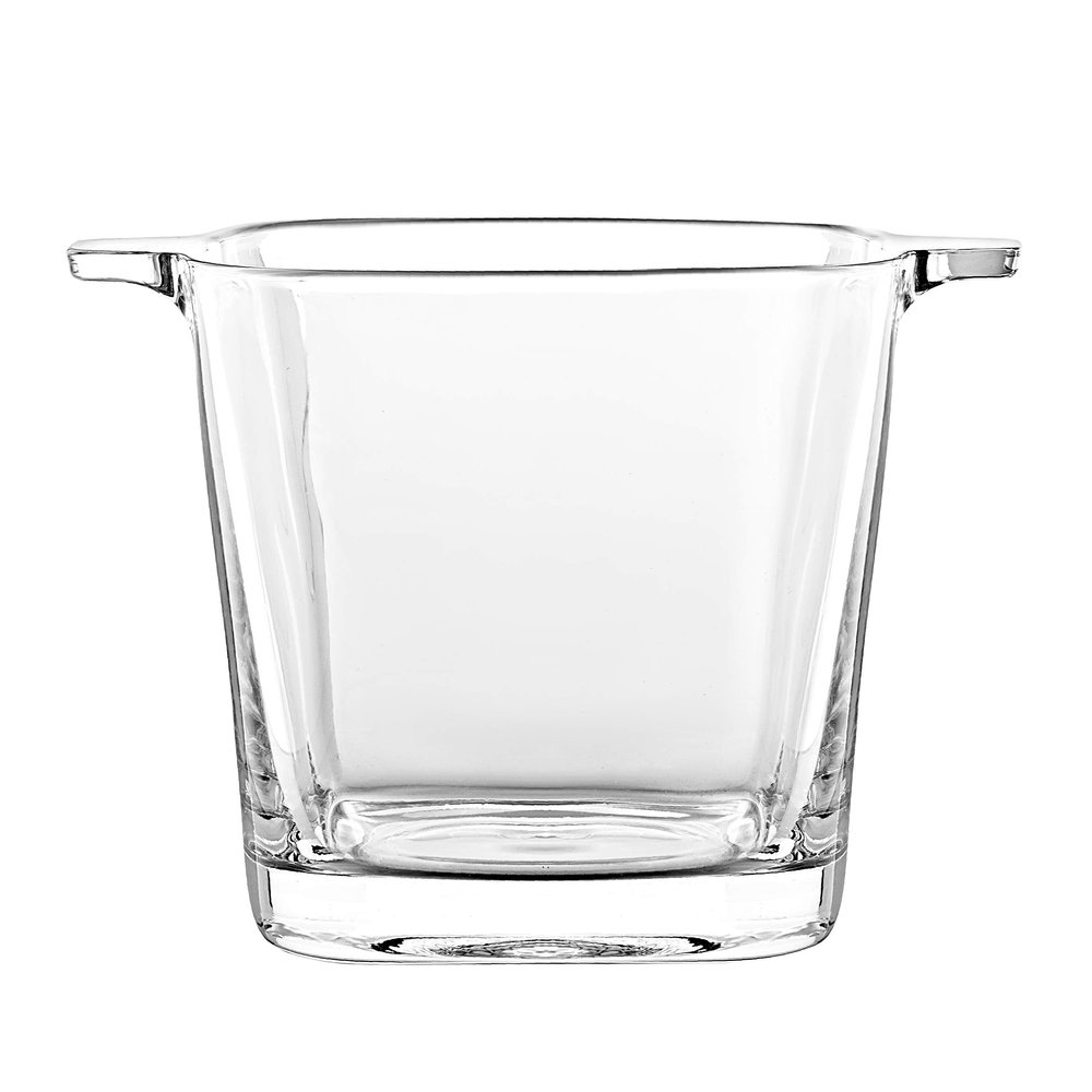 Glass - Ice Bucket - 5.7" H - by Barski - European Quality Glass - Square Shaped - with Two Handles - Made in Europe