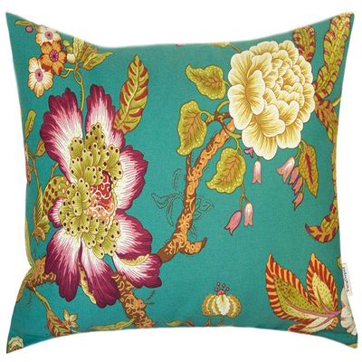 TangDepot Cotton Floral Cushion Cover 12"x18" Urple Flower-Teal Green