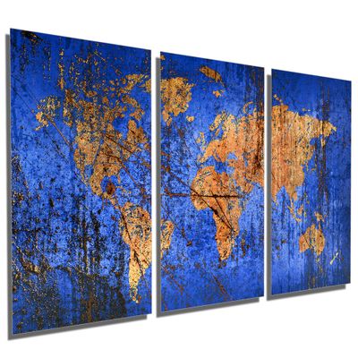 72 x 36 TOTAL - Abstract Blue Word Map Metal Print wall art. 3 Panel split, Triptych HD aluminum multi panel print