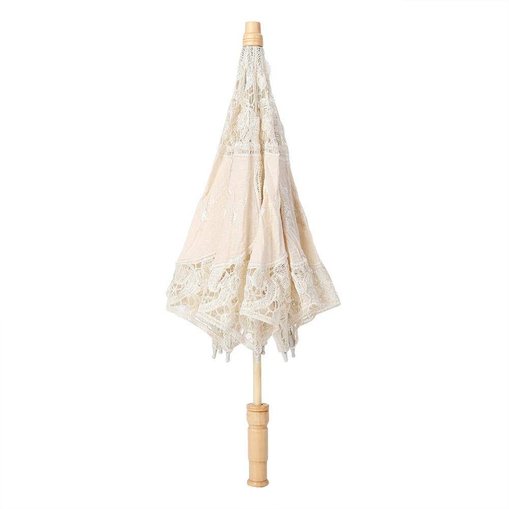 Fdit Mini Handmade Lace Silk Embroidery Flower Umbrella (Smaller Than Your Imagination !!!!)(Just for Photography or Decor, not Practical for Raining Day)(L-Beige)