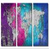 72 x 36 TOTAL - Colorful Wave World Map Silver - Metal Print wall art. 3 Panel split, Triptych. HD aluminum panels view 2