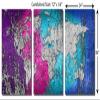 72 x 36 TOTAL - Colorful Wave World Map Silver - Metal Print wall art. 3 Panel split, Triptych. HD aluminum panels view 3