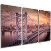 36 x 18 TOTAL - Benjamin Franklin Bridge Sunset Metal Print wall art 3 Panel split, Triptych. HD aluminum print view 1