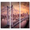 36 x 18 TOTAL - Benjamin Franklin Bridge Sunset Metal Print wall art 3 Panel split, Triptych. HD aluminum print view 2