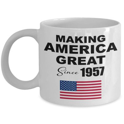 Making America Great Since 1957 Coffee Mug White - 63rd Birthday Gift for 63 Year Old Men Dad Male Him Grandpa Adult Uncle Husband Papa Boss