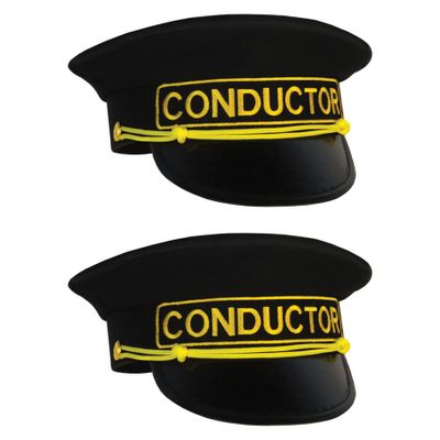 Beistle Conductor Hats 2 Pack Black Train Conductor Costume Caps with Gold Embroidered Detail Vinyl Brim Railway Uniform Accessory for Cosplay Theater, Adult One Size
