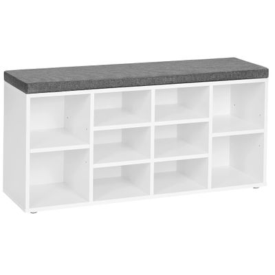 VASAGLE CUSTOS Collection - Shoe Bench, Storage Bench with Padded Seat, Entryway Bench with 10 Compartments, for Bedroom, 11.8 x 40.9 x 18.9 Inches, Cloud White and Dove Gray ULHS010W01