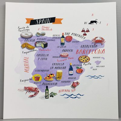 Nancy Nikko Spanish Food Map, Food Regions of Spain, 8 1/2 x 11