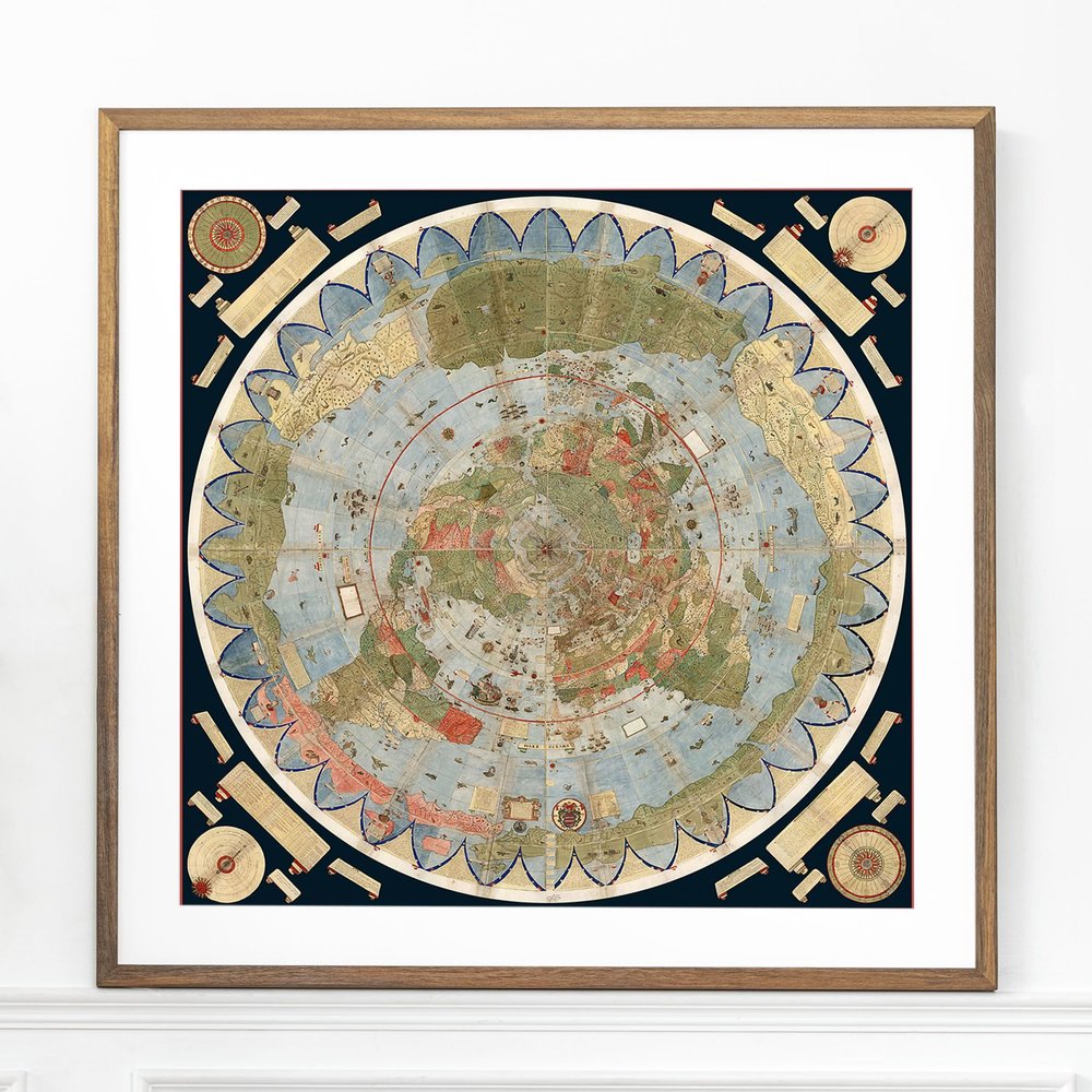 ArtCantHurtU 1587 Urbano Monte World Map - Unframed Flat Earth Map of the World - Historic Globe Model Wall Poster - Cartophiles Lovers Gifts