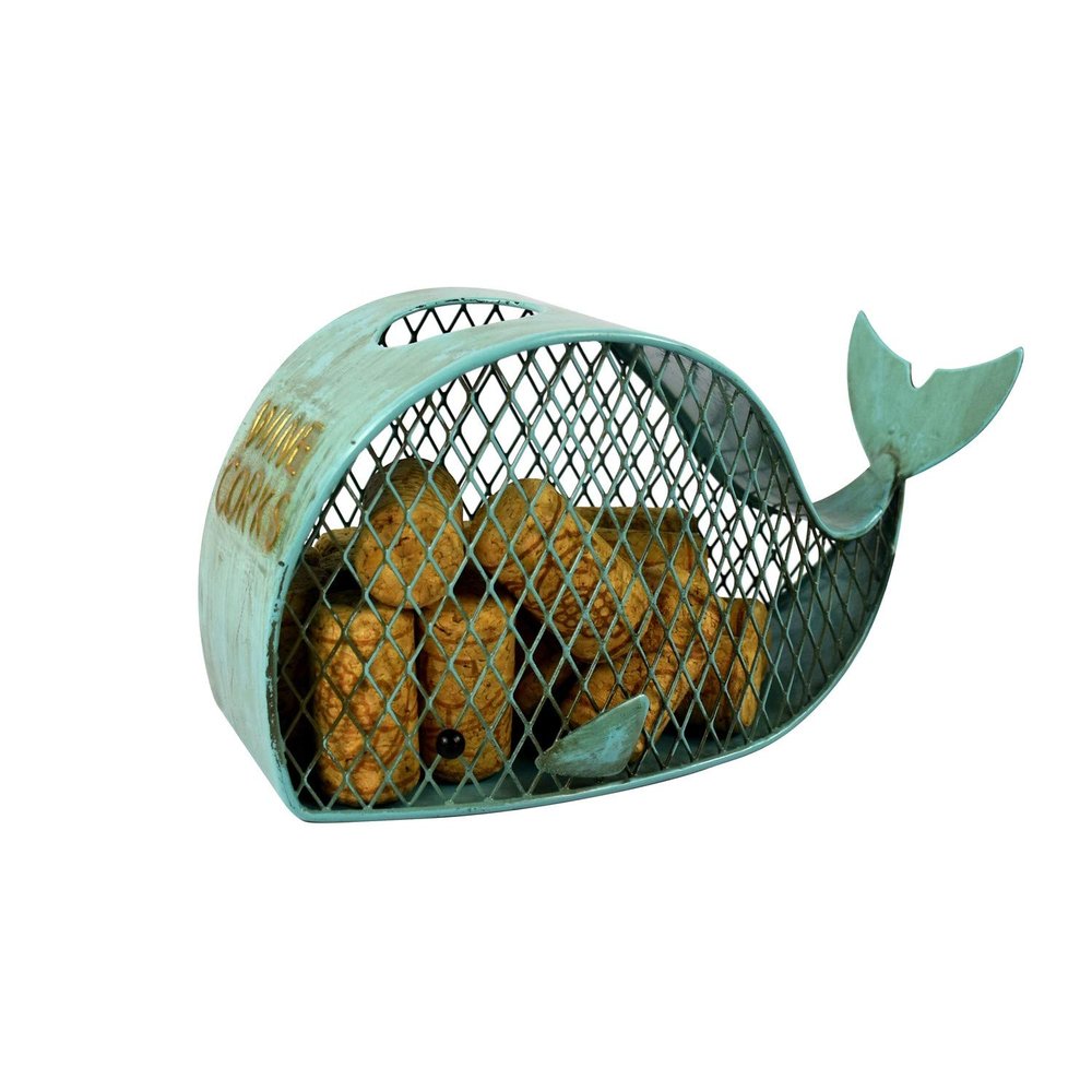 Beachcombers 7.6 Metal Aqua Mesh Whale Cork Holder Teal