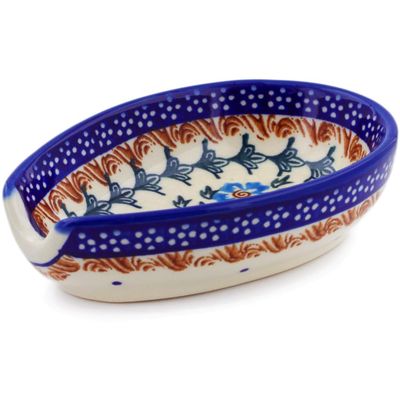 Polmedia Polish Pottery Spoon Rest - Blue Cornflower Pattern Handmade in Boleslawiec Poland by Ceramika Bona + Certificate of Authenticity