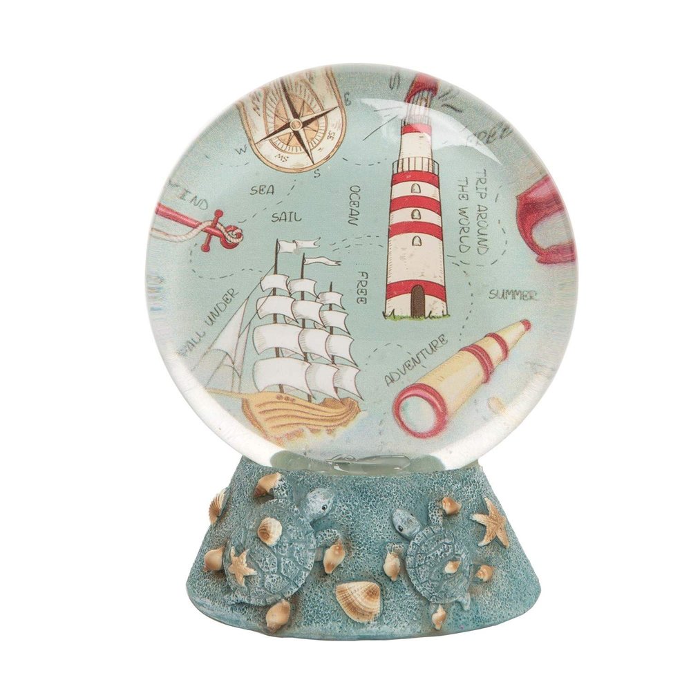 Beachcombers 5.9" Resin Turtle/Lighthouse Waterball Green