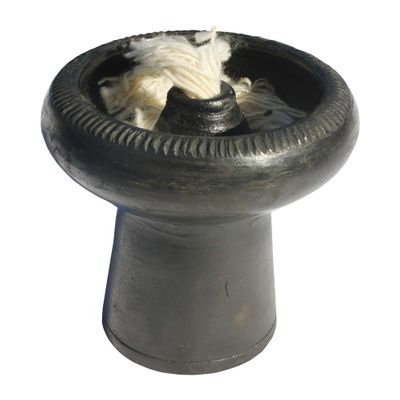 Full Funk Thai Hand Made High Base Clay Oil Lamp - Black - 5 inch