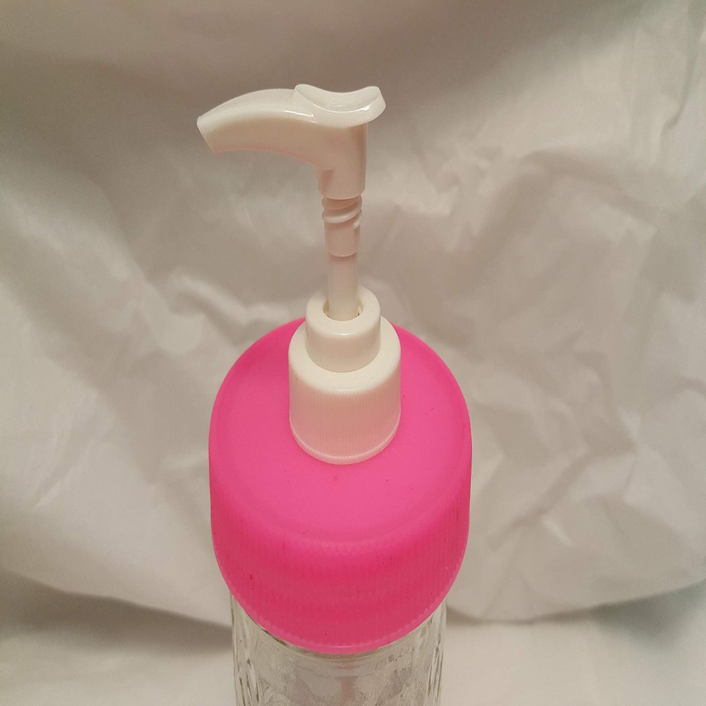 24 Pink Plastic Lid & Pump Mason Jar Soap/Lotion/Condiment/Oil/Coffee Flavor Dispenser - Burgundy, Blue, Teal, Yellow, Purple or Pink. No Rusting Metal!