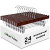 Amber Home 24 Pack Retro Wooden Pants Hangers with Clips, Walnut Wood Bottom Jeans Skirt Hanger, Clip Hanger for Trousers, Slacks, Shorts (Vintage, 24) view 1