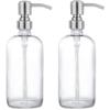 2 Pack Thick Clear Glass Pint Jar Soap Dispenser with Silver Stainless Steel Pump, 16ounce Clear Boston Round Bottles Dispenser with Rustproof Pump for Essential Oil, Lotion Soap view 1
