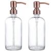 2 Pack Thick Clear Glass Pint Jar Soap Dispenser with Copper Stainless Steel Pump, 16ounce Clear Boston Round Bottles Dispenser with Rustproof Pump for Essential Oil, Lotions Soap view 1