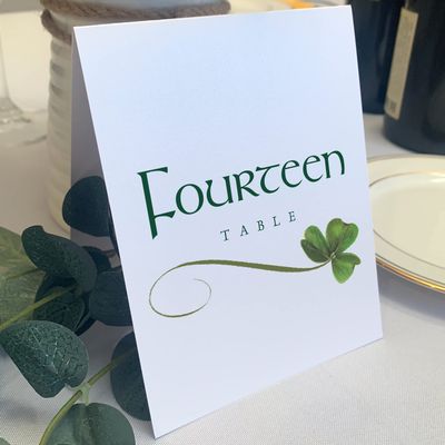 Shamrock Wedding Table Numbers, 1-80, Double Sided, Tent or Use in a Stand, Great for Parties & Restaurants - Made in the USA