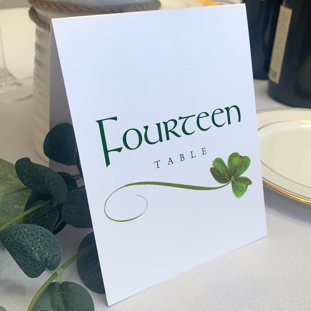 Shamrock Wedding Table Numbers, 1-80, Double Sided, Tent or Use in a Stand, Great for Parties & Restaurants - Made in the USA