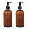 2 Pack Thick Amber Glass Pint Jar Soap Dispenser with Oil Rubbed Bronze Stainless Steel Pump, 16ounce Boston Round Bottles Dispenser with Rustproof Pump for Essential Oil, Lotion Soap view 1