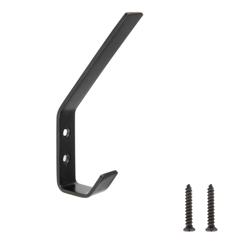 Amazon Basics Wall Mounted Modern Metal Drywall Coat Hooks - Flat Black, 5-Pack