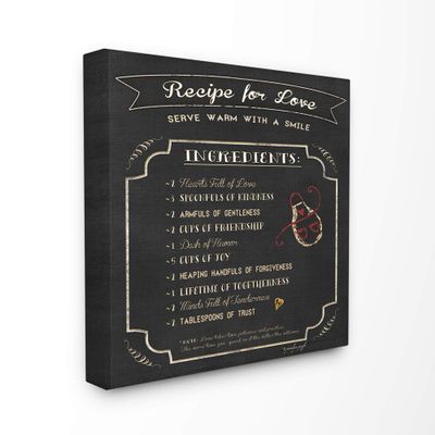 The Stupell Home Decor Black and White Chalkboard Look Recipe for Love List Apron Doodle Stretched Canvas Wall Art Multi-Color