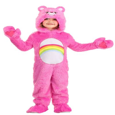 Fun Costumes Care Bears Costume | Carebear Onesies Faux Fur Jumpsuit with Embroidered Face, Cheer Bear Care Bear Onesie Kids 2T