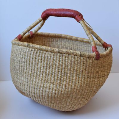 Bolga Baskets International, Large Round Natural Woven Straw Basket with Handle Fair Trade Storage Organizer