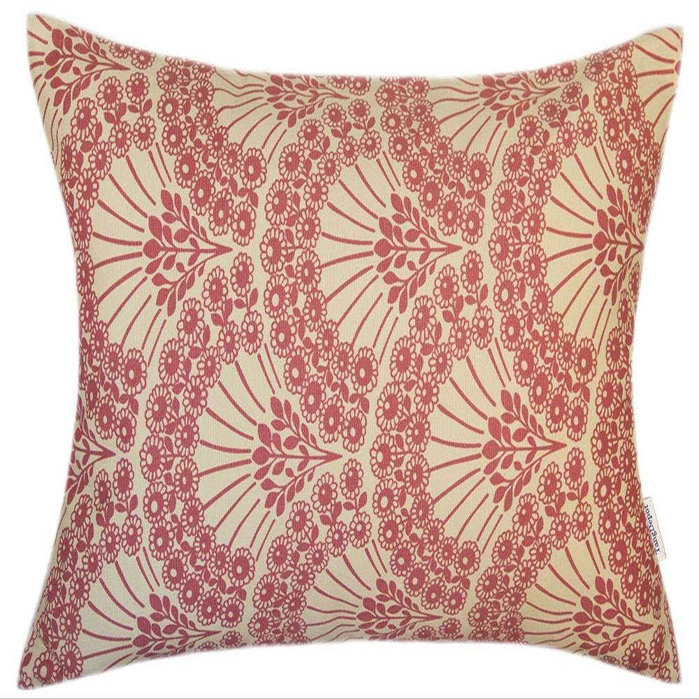 TangDepot Cotton Floral Cushion Cover 12"x20" Hand Fan-Red Floral