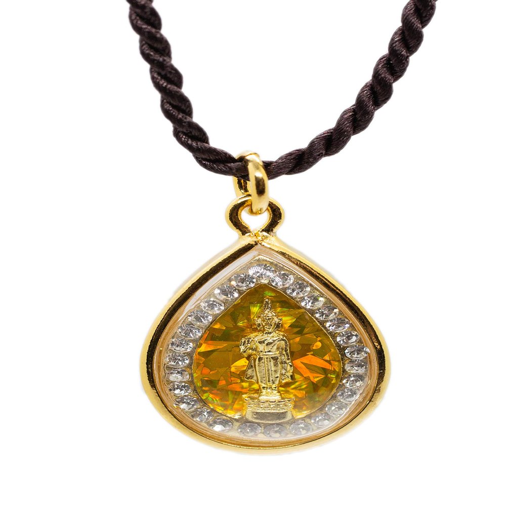Artschatz Weekday Birthday Buddha Golden Colorful Thai Amulet Pendant (Monday - Phram Ham Yath Making Peace)