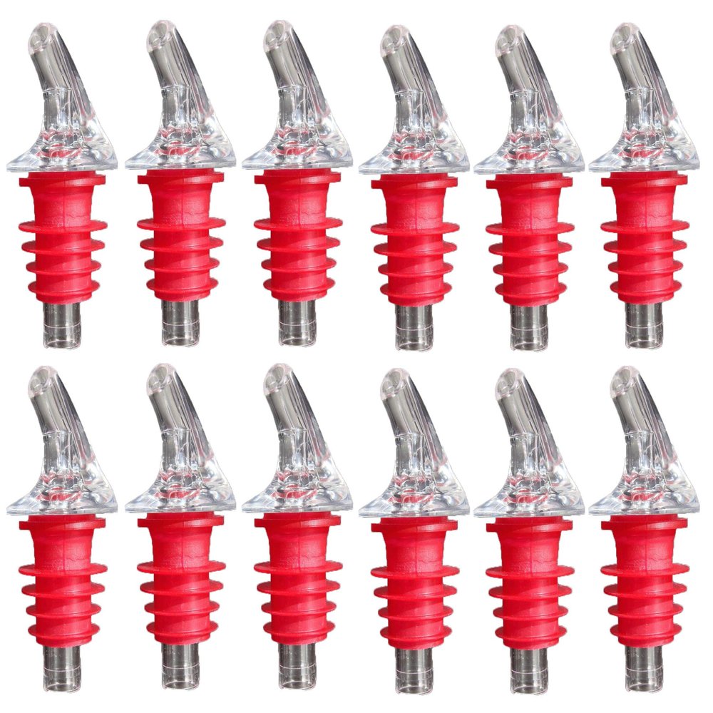 1 Dozen Medium Red Cork Free-Pour Spout - Great for 750ml or liter bottle of Patron, 3 Olives and many other liquors with wider than normal bottle necks, including many of the big 1.75 liter bottles.