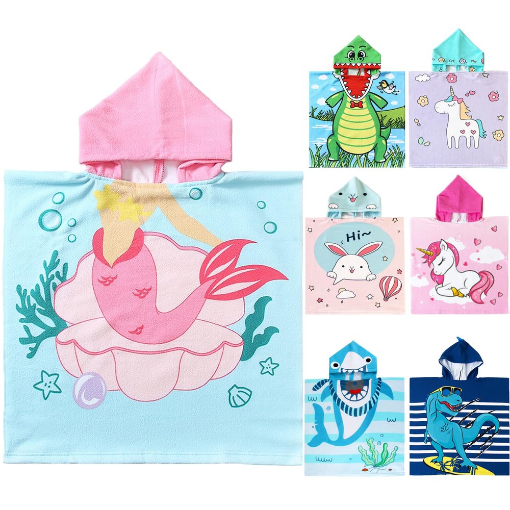 NovForth Kids Beach Towel for Boys Girls, Mermaid Hooded Bath Towel Wrap, Toddler Pool Towel with Hood