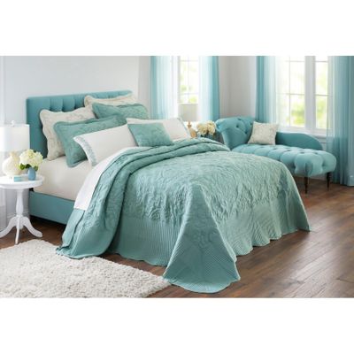BrylaneHome Bedding Lightweight All Season Modern Amelia Quilted Damask Oversized Ultra Soft Bedspread - Twin, Seaglass