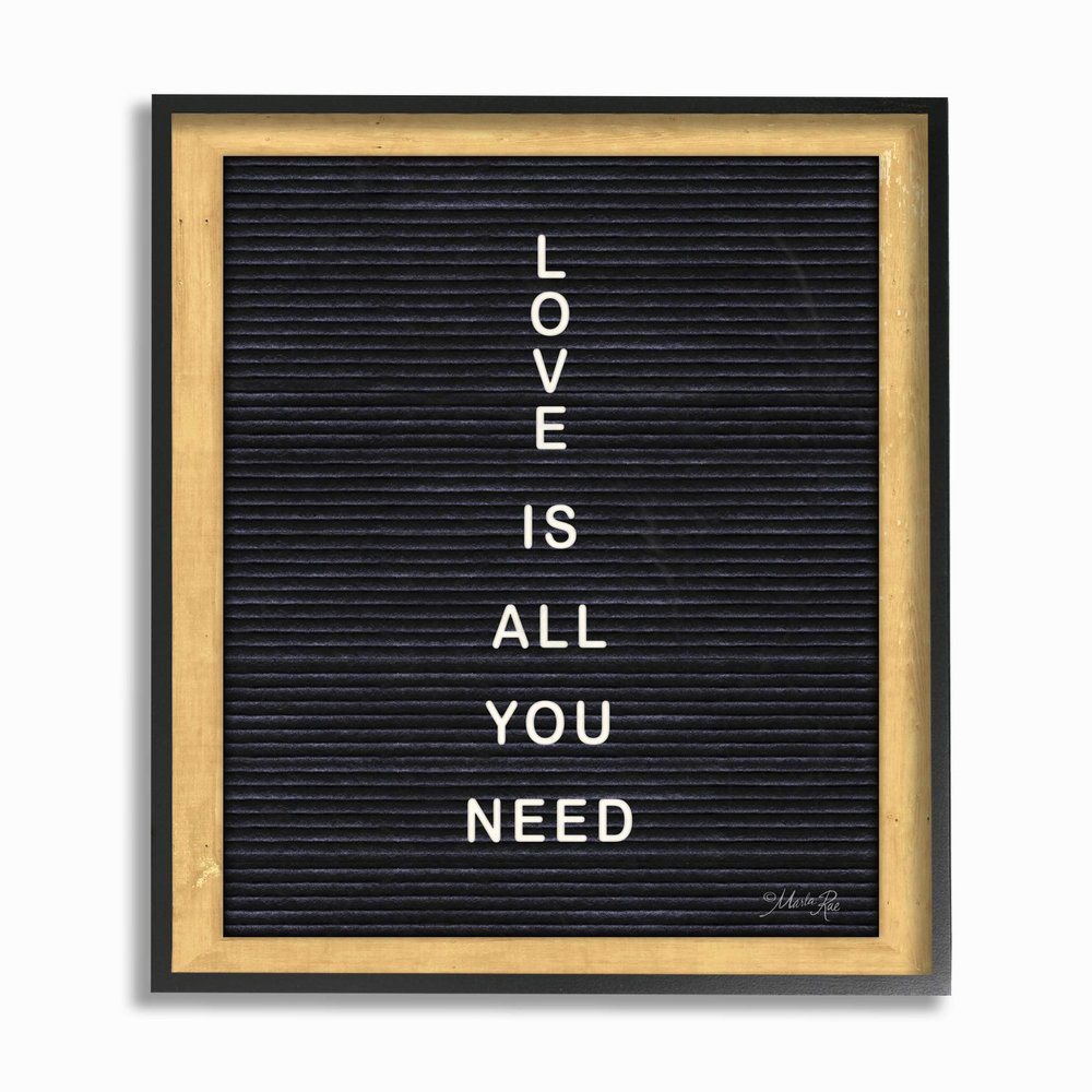 The Stupell Home Decor Love is All You Need Black and White Framed Letter Board Look, 11 x 14, Proudly Made in USA