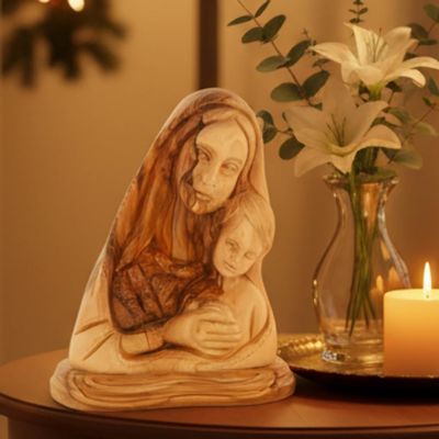 Bethlehem Handicrafts Olive Wood Virgin Mary with The Holy Child Bust