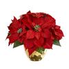 Nearly Natural Poinsettia Artificial Arrangement in Golden Vase view 1