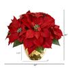 Nearly Natural Poinsettia Artificial Arrangement in Golden Vase view 2
