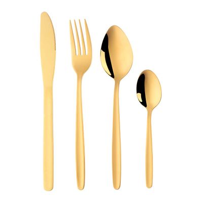 BuyGo 4-Piece Gold Silverware Flatware Set, Stainless Steel Portable Camping Travel Cutlery Set, Service for 1