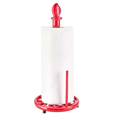 JOGREFUL Paper Towel Holder Stand, Cast Iron Kitchen Paper Towel Countertop Vintage Stand with Weighted-Base, Bathroom Organization for Family Standard Large Size Roll Paper, Leaf Top, Red