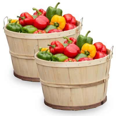 SHIWAGIN USA Made Poplar Wooden Farmhouse Storage Basket Set of 2, 11.75" x 11.75" Rectangular, Natural