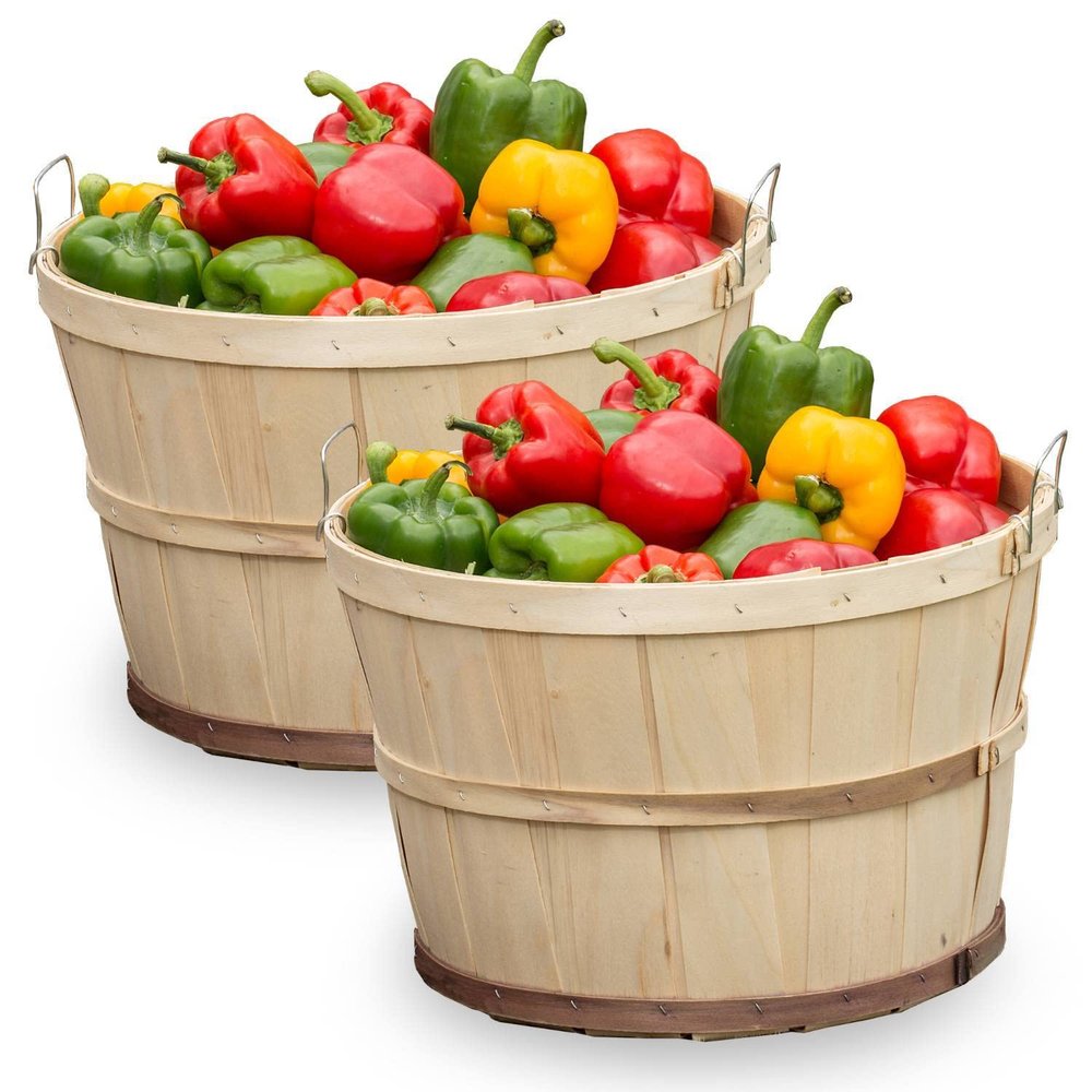 SHIWAGIN USA Made Poplar Wooden Farmhouse Storage Basket Set of 2, 11.75" x 11.75" Rectangular, Natural