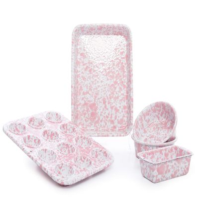 Enamelware Children's First Bake Set, 5 piece, Pink/White Splatter