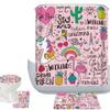 Amagical 4PCS Funny Unicorn Ice Cream Pineapple Cherry Pink Shower Curtain Set with Bathroom Mat Set Decor, Bath Mat Contour Mat Toilet Cover Shower Curtain view 1
